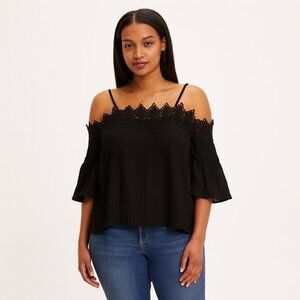 Boohoo Black Lace Trim Off-Shoulder Blouse